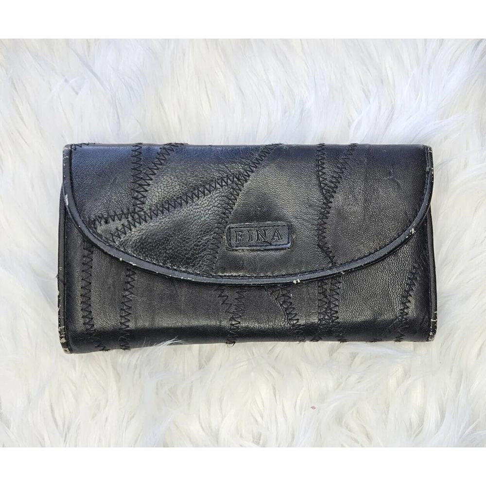 FINA Trifold Black Leather Organizer wallet With‎ Check Book Holder